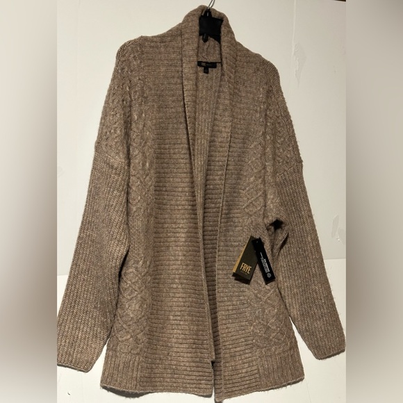 Frye Women's Brown Collar Open Knit Cardigan Sweater - Size L - Picture 5 of 12